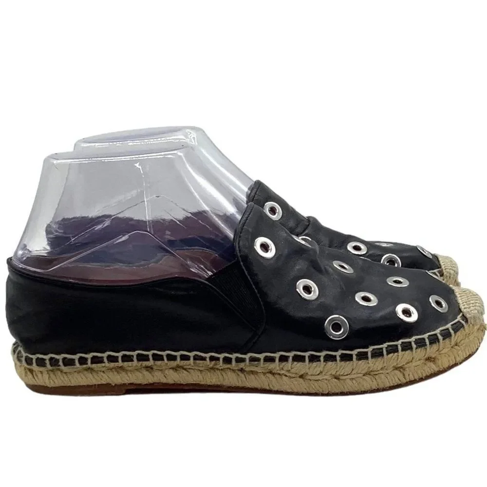 SANDRO Grommet Embellished Leather Espadrilles 36 6 Slip On Neutral Flats Spain